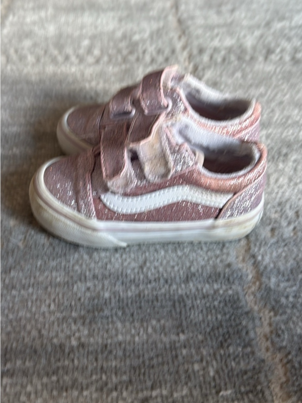 Vans Kids Glitter Old Skool Velcro Sneakers - Rose Pink with White Stripe